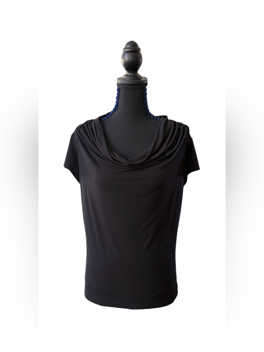 New York & Company Black Draped Cowl Short Sleeve Top